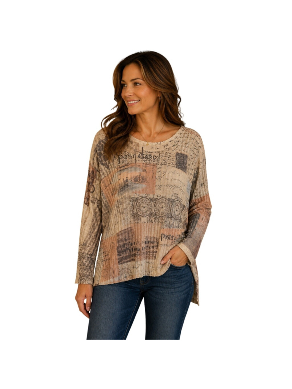 Nally & Millie Made in USA scenic landscape nostalgia ribbed stretch long sleeve